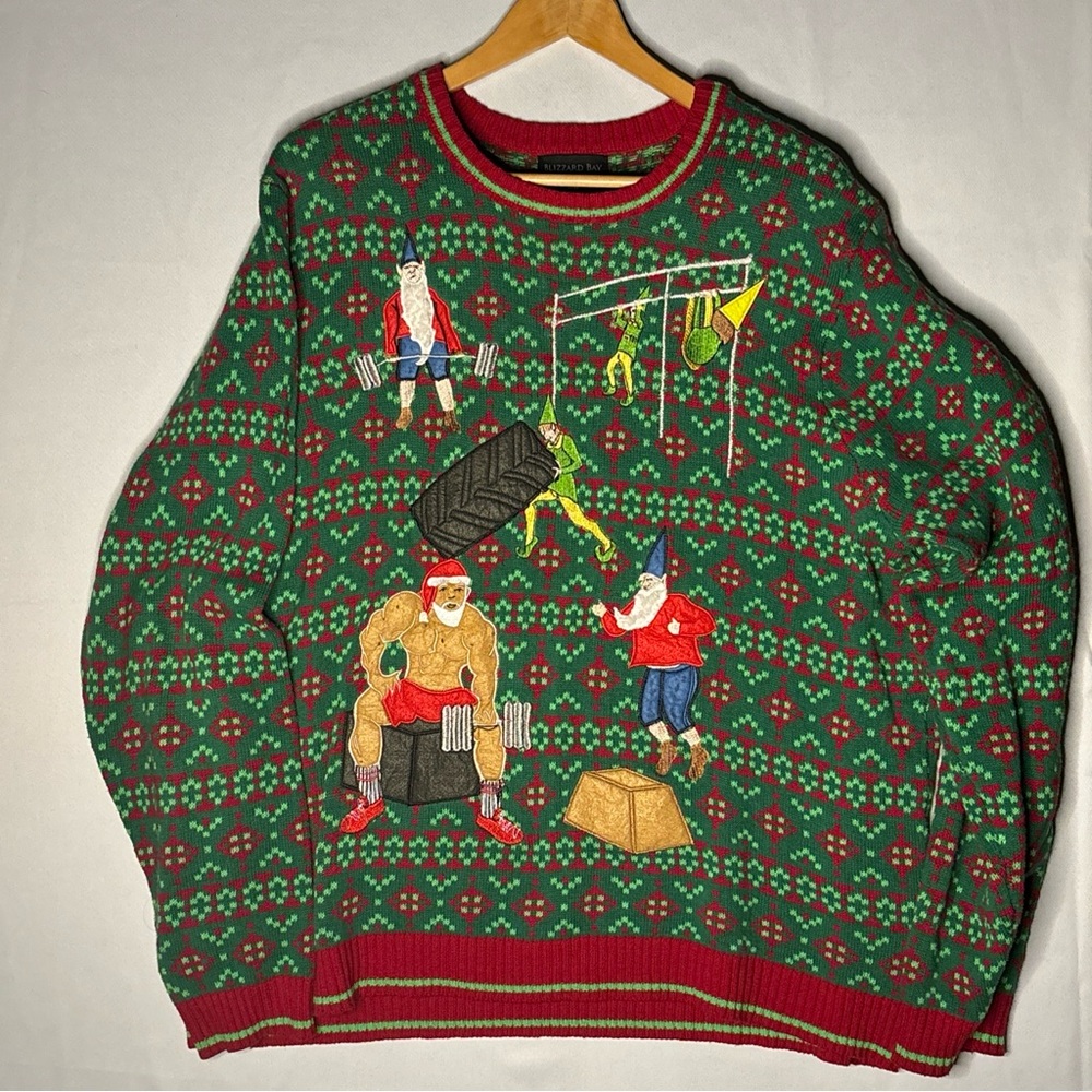 Men's Holiday Crewneck Sweater - Green and Red Workout Scene